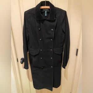 Ralph Lauren Black Double-Breasted Denim Coat with velvet collar ELNC Sz L